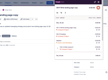 Track time in Toggl Track without leaving Jira